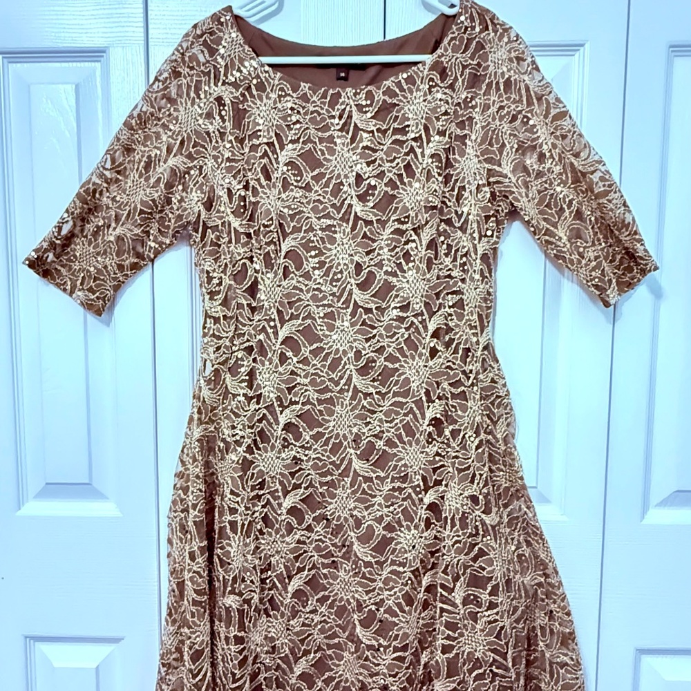 ✨ Chris McLaughlin Bronze Lace Fit & Flare Dress – Size 14